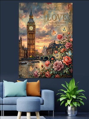 Karizma Tablo Çiçekli Londra Big Ben Dekoratif Kanvas - Mdf Ahşap Tablo