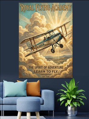 Karizma Tablo Royal Flying Academy Uçak Dekoratif Kanvas - Mdf Ahşap Tablo