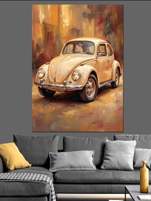 Artmeg Vintage Bej Vosvos Araba Dekoratif Kanvas - Mdf Ahşap Tablo