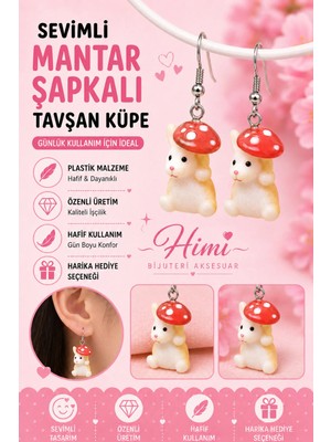 himi bijuteri aksesuar Mantar Şapkalı Tavşan Neşeli Sevimli Hayvan Figürlü Plastik Sallantılı Küpeler Hafif Tasarım Günlük Kullanım Bijuteri Çocuk Küpesi