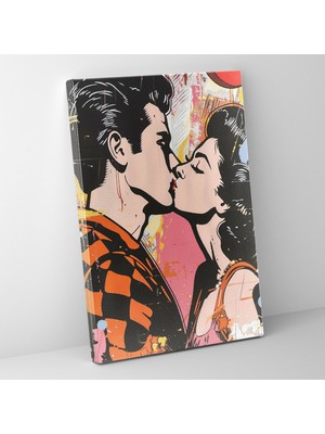 Popcas Popart Desenli Romantik Pop Sanatı Klasizm ve Dekoratif Kanvas Tablo