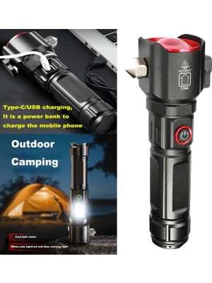 Mabelme Store Şarjlı El Feneri Yüksek Güçlü LED Işık USB ile Şarj Escape Rescue