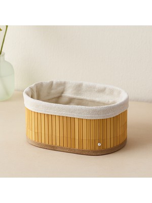 Mabelme Store 3 Boy Oval Organizer Sepet - Bambu Kenarlı, Ahşap Tabanlı, Bezli