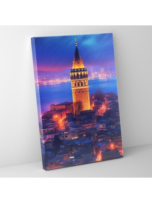 Popcas Galata Kulesi Temalı Modern Sanat Tarzında Görselleştirme Kanvas Duvar Tablosu
