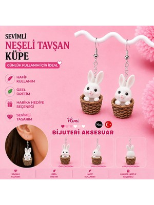 himi bijuteri aksesuar Neşeli Sepetli Tavşan Hayvan Figürlü Plastik Sallantılı Küpe Hafif Tasarım Günlük Kullanım Bijuteri Çocuk Küpesi