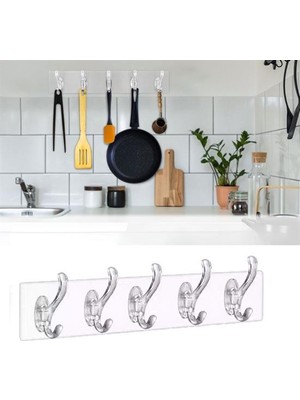 KSB Store 5'li Güçlü Yapışkanlı Şeffaf Duvar Askısı Banyo Mutfak Düzenleyici Pratik Askılık
