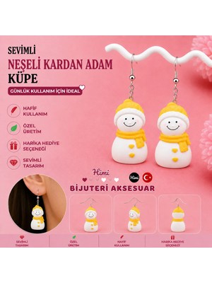 himi bijuteri aksesuar Neşeli Sarı Şapkalı Kardan Adam Figürlü Plastik Sallantılı Küpe Hafif Tasarım Günlük Kullanım Bijuteri Çocuk Küpesi