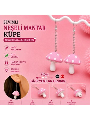 himi bijuteri aksesuar Neşeli Sevimli Pembe Mantar Figürlü Plastik Sallantılı Küpe Hafif Tasarım Günlük Kullanım Bijuteri Çocuk Küpesi