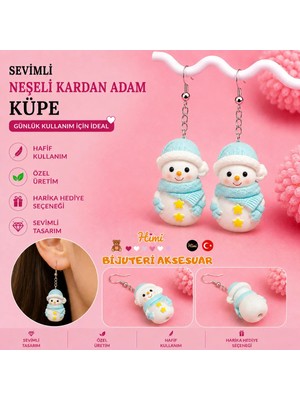 himi bijuteri aksesuar Neşeli Mavi Şapkalı Kardan Adam Figürlü Plastik Sallantılı Küpe Hafif Tasarım Günlük Kullanım Bijuteri Çocuk Küpesi
