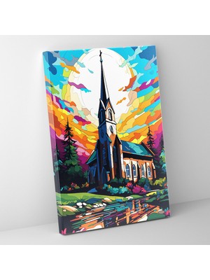 Popcas Kilise Temalı Cesur Pop Sanat Tasarımı Kanvas Tablo