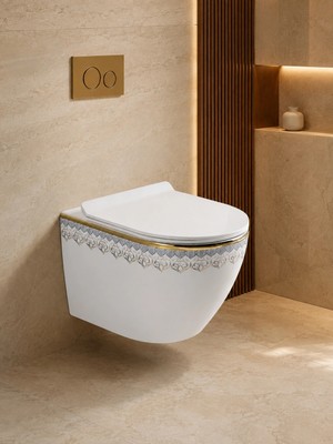 Yedi Yapı Gold Çiçek Desenli Asma Klozet