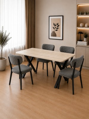 Bambeds Mobilya 70X110 Yemek Masası Mutfak Masası 4 Kişilik Masa Sandalye Takımı Gri Elma Sandalye