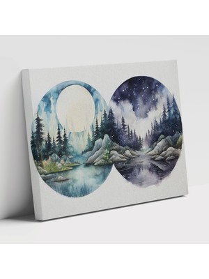 Popcas Burçlar Suluboya Manzara Astroloji Motifi ile Doğal Manzaralar Kanvas Duvar Tablosu