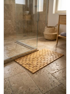 Atbyhome Bambu Banyo Paspası 40X60 cm - Ahşap Duş Önü Banyo Matı ve Kaymaz Paspas Suya Dayanıklı