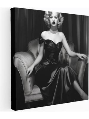 Popcas Geleneksel Klasik Hollywood Portresi Modern Sanat Siyah Beyaz Görsel Dekoratif Kanvas Tablo