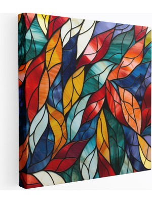Popcas Canlı Yapraklar Modern Sanat Geometrik Mozaik Renkli Yapraklar Kanvas Tablo