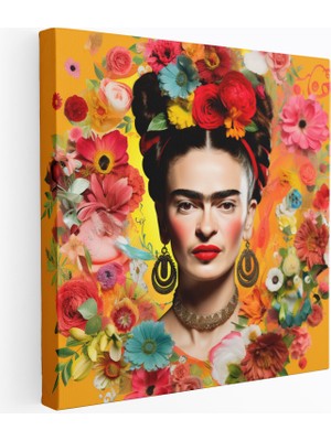Popcas Frida'nın Meksika Tarzında Portre Çiçek Motifleri Ile Sanatsal Kanvas Duvar Tablosu