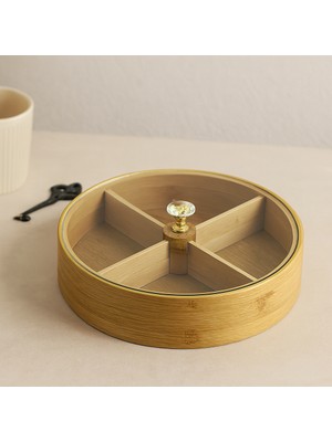 KSB Store Bambu 4 Bölmeli Kapaklı Servis Sunum Kutusu 22 cm