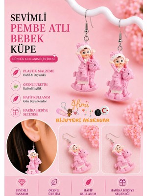 himi bijuteri aksesuar Neşeli Sevimli Pembe Atlı Bebek Figürlü Plastik Sallantılı Küpe Hafif Tasarım Günlük Kullanım Bijuteri Çocuk Küpesi