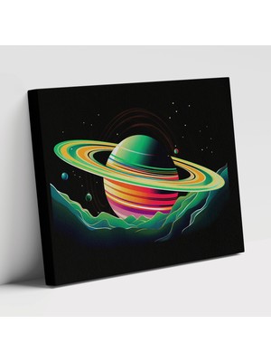 Popcas Satürn Pop Art Etkili Illüstrasyon Dünya Motifli Modern Sanat Nostaljik Çekicilik Dekoratif Kanvas Tablo