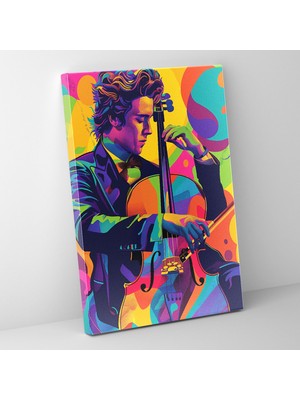 Popcas Müzisyen Desenli Klasikizm ve Pop Art Esintili Portre Sanatı Dekoratif Kanvas Tablo