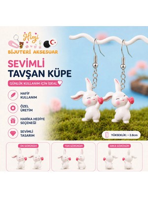 himi bijuteri aksesuar Neşeli Kalbim Sende Tavşan Hayvan Figürlü Plastik Sallantılı Küpe Hafif Tasarım Günlük Kullanım Bijuteri Çocuk Küpesi