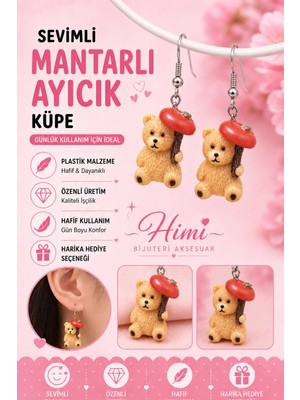 himi bijuteri aksesuar Mantarlı Ayıcık Neşeli Sevimli Hayvan Figürlü Plastik Sallantılı Küpeler Hafif Tasarım Günlük Kullanım Bijuteri Çocuk Küpesi