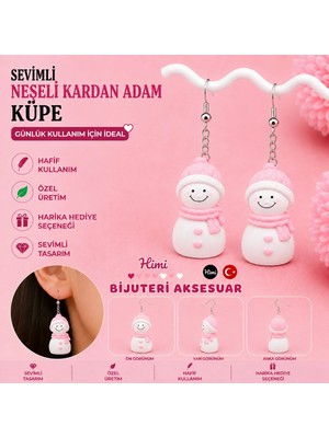 himi bijuteri aksesuar Sevimli Pembe Şapkalı Kardan Adam Figürlü Plastik Sallantılı Küpe Hafif Tasarım Günlük Kullanım Bijuteri Çocuk Küpesi