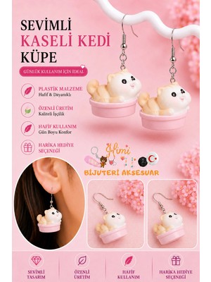 himi bijuteri aksesuar Neşeli Sevimli Mama Kabındaki Kedi Hayvan Figürlü Plastik Sallantılı Küpe Hafif Tasarım Günlük Kullanım Bijuteri Çocuk Küpesi