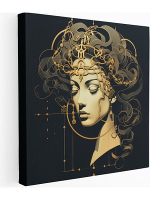Popcas Altın Geometrik Medusa Motifli Minimalist Kanvas Duvar Tablosu