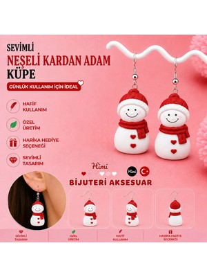 himi bijuteri aksesuar Neşeli Kırmızı Şapkalı Sevimli Kardan Adam Figürlü Plastik Sallantılı Küpe Hafif Tasarım Günlük Kullanım Bijuteri Çocuk Küpesi