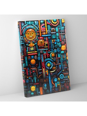 Popcas Canlı Mayan Mozaik Çağdaş Mayan Temasıyla Çok Renkli Dekoratif Tasarım Dekoratif Kanvas Tablo