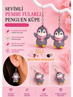himi bijuteri aksesuar Pembe Fularlı Penguen Neşeli Sevimli Hayvan Figürlü Plastik Sallantılı Küpeler Hafif Tasarım Günlük Kullanım Bijuteri Çocuk Küpesi