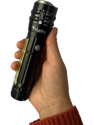 Mabelme Store P27 Şarjlı LED Metal El Feneri 1000 Lümen Çakarlı