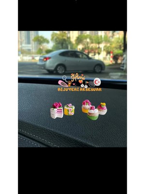 himi bijuteri aksesuar 5'li Cupcake Pasta Plastik Dikiz Aynası Süsü Ayna Süsü Araç Içi Araba Süsü Torpido Süsü Araç Oto Aksesuar