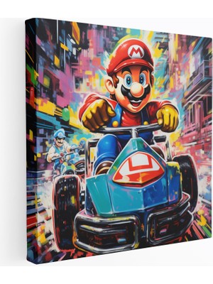 Popcas Çok Renk Tonlu Pop Sanat Mario ve Luigi'nin Gelecek Şehir Manzarasında Kanvas Tablo