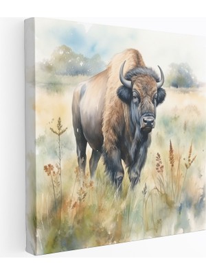 Popcas Suluboya Tasarımlı Buffalo Desenli Yumuşak Pastel Renklerde Duvar Tablosu