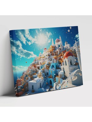 Popcas Santorini Manzaralı Görünüm Gerçeküstü Duvar Görseli Kanvas Duvar Tablosu