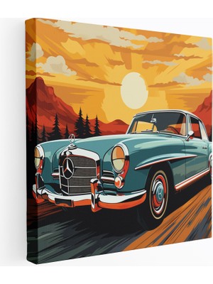 Popcas Nostaljik Mercedes 1960'LAR Temalı Vintage Tasarım Duvar Sanatı Için Duvar Tablosu