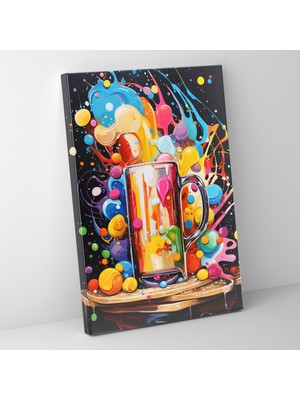 Popcas Bira Temalı Modern Sanat Tasarımı Kanvas Duvar Tablosu