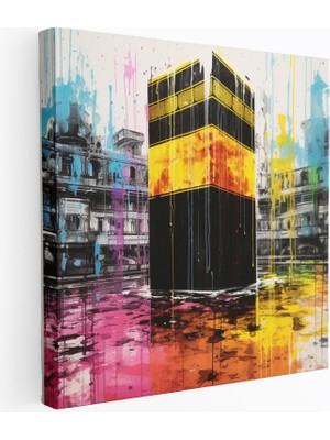 Popcas Canlı ve Cesur Tasarım Pop Art Kaabe Dekoratif Kanvas Tablo