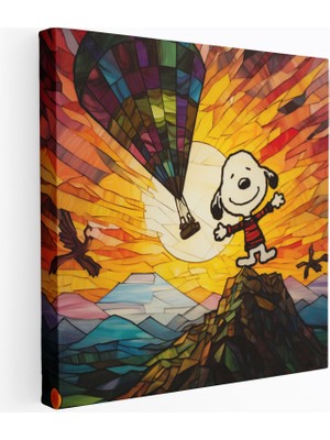 Popcas Snoopy Günbatımı Vitray Sanatı Günbatımı Gökyüzü Dekoratif Kanvas Tablo