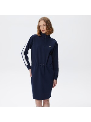 Lacoste Kadın Loose Fit Uzun Kollu Dik Yaka Baskılı Lacivert Elbise