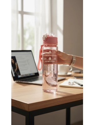 Bymyhand Pembe Taşıma Kulplu Kilit Kapaklı Pipetli Suluk Okul Matarası 1000 ml