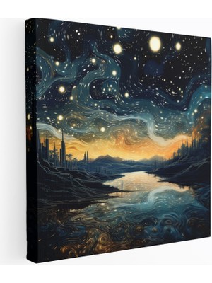 Popcas Yıldızlı Gece Haritası Gökyüzü Manzarası Modern Sanat Gerçeküstü Dijital Tasarım Dekoratif Kanvas Tablo