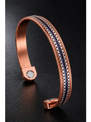 İyyakee %100 Saf Bakır Manyetik Mıknatıslı Lacivert Erkek Bileklik Çift Sıra Germanyum Detaylı Ayarlanabilir