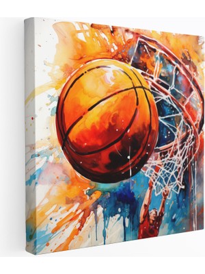 Popcas Gerçekçi Suluboya Basketbol Dribbling Motifli Duvar Tablosu