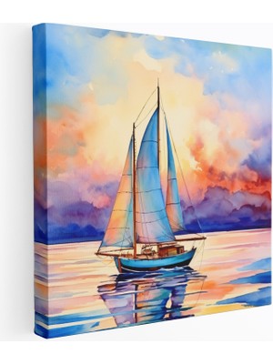Popcas Deniz Manzaralı Canlı Suluboya Yelkenli Modern Sanat Duruşu Kanvas Duvar Tablosu