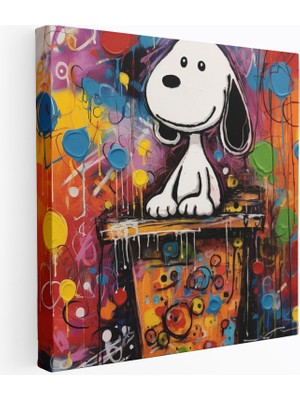 Popcas Renkli Abstrakt Oyunbazlık Teması ile Snoopy Motifi Duvar Tablosu
