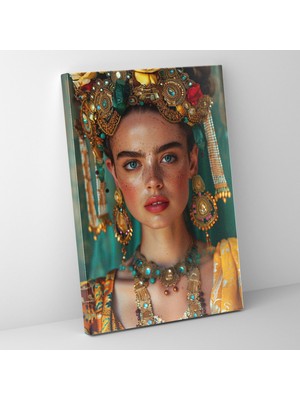 Popcas Meksika Tarzında Portre Esintili Detaylı Takılar ile Kendi Portresi Dekoratif Kanvas Tablo